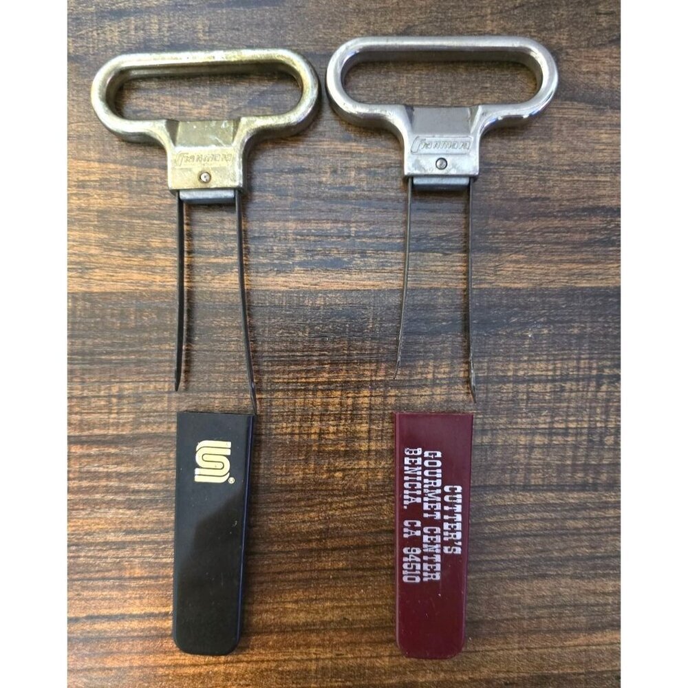 Vintage Italian Metal 2 Prong Cork Extractor Set/2 - Black & Burgundy Handles - Picture 8 of 8